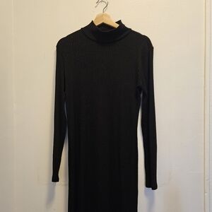 Banana Republic Black Ribbed Long Sleeve Dress